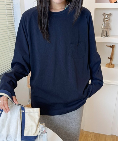 aimoha(アイモハ)の「ポケットデザインロングスリーブTシャツ(Tシャツ/カットソー・レディース・ブラック/バーガンディー/ホワイト/ネイビー/ダークグレー・FREE)」の19枚目の写真