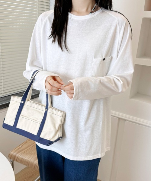 aimoha(アイモハ)の「ポケットデザインロングスリーブTシャツ(Tシャツ/カットソー・レディース・ブラック/バーガンディー/ホワイト/ネイビー/ダークグレー・FREE)」の6枚目の写真
