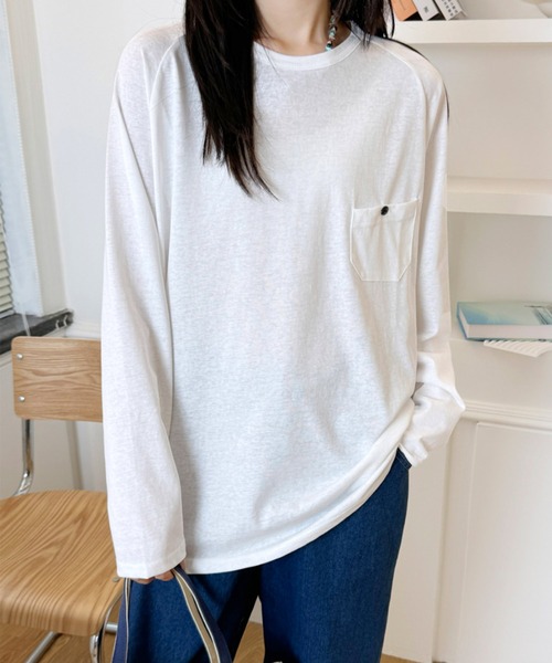 aimoha(アイモハ)の「ポケットデザインロングスリーブTシャツ(Tシャツ/カットソー・レディース・ブラック/バーガンディー/ホワイト/ネイビー/ダークグレー・FREE)」の7枚目の写真