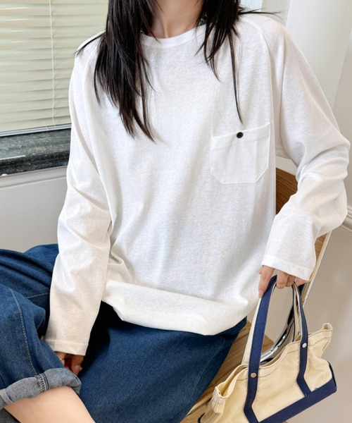 aimoha(アイモハ)の「ポケットデザインロングスリーブTシャツ(Tシャツ/カットソー・レディース・ブラック/バーガンディー/ホワイト/ネイビー/ダークグレー・FREE)」の9枚目の写真