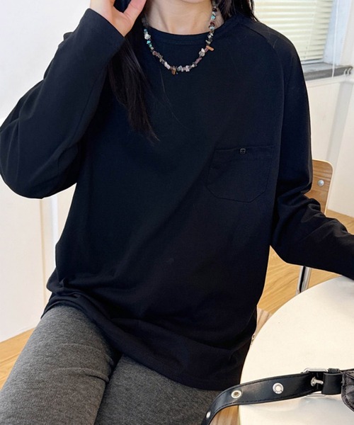 aimoha(アイモハ)の「ポケットデザインロングスリーブTシャツ(Tシャツ/カットソー・レディース・ブラック/バーガンディー/ホワイト/ネイビー/ダークグレー・FREE)」の10枚目の写真