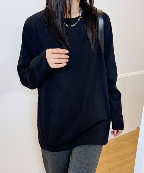 aimoha(アイモハ)の「ポケットデザインロングスリーブTシャツ(Tシャツ/カットソー・レディース・ブラック/バーガンディー/ホワイト/ネイビー/ダークグレー・FREE)」の12枚目の写真