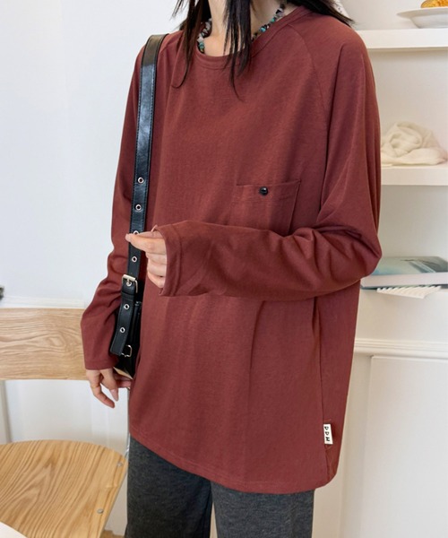 aimoha(アイモハ)の「ポケットデザインロングスリーブTシャツ(Tシャツ/カットソー・レディース・ブラック/バーガンディー/ホワイト/ネイビー/ダークグレー・FREE)」の13枚目の写真