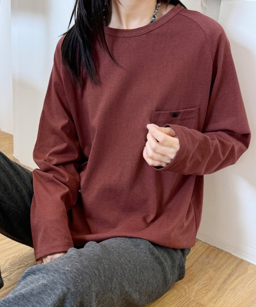 aimoha(アイモハ)の「ポケットデザインロングスリーブTシャツ(Tシャツ/カットソー・レディース・ブラック/バーガンディー/ホワイト/ネイビー/ダークグレー・FREE)」の14枚目の写真