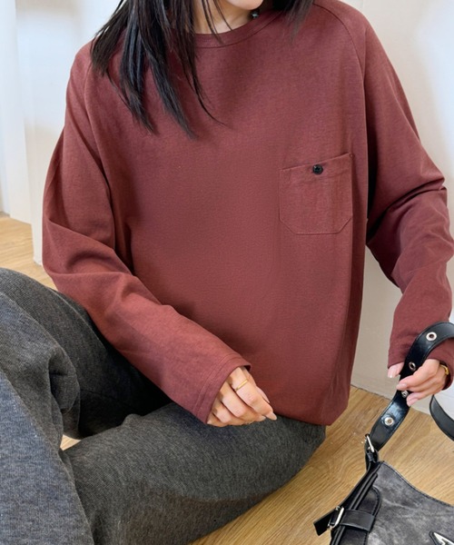 aimoha(アイモハ)の「ポケットデザインロングスリーブTシャツ(Tシャツ/カットソー・レディース・ブラック/バーガンディー/ホワイト/ネイビー/ダークグレー・FREE)」の15枚目の写真