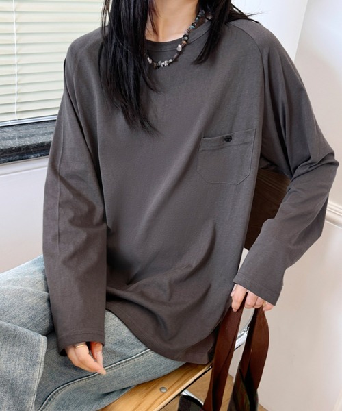 aimoha(アイモハ)の「ポケットデザインロングスリーブTシャツ(Tシャツ/カットソー・レディース・ブラック/バーガンディー/ホワイト/ネイビー/ダークグレー・FREE)」の16枚目の写真