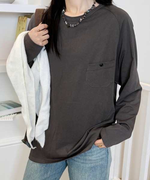 aimoha(アイモハ)の「ポケットデザインロングスリーブTシャツ(Tシャツ/カットソー・レディース・ブラック/バーガンディー/ホワイト/ネイビー/ダークグレー・FREE)」の17枚目の写真