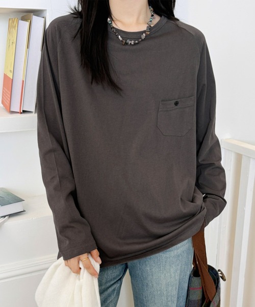 aimoha(アイモハ)の「ポケットデザインロングスリーブTシャツ(Tシャツ/カットソー・レディース・ブラック/バーガンディー/ホワイト/ネイビー/ダークグレー・FREE)」の18枚目の写真