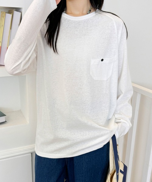 aimoha(アイモハ)の「ポケットデザインロングスリーブTシャツ(Tシャツ/カットソー・レディース・ブラック/バーガンディー/ホワイト/ネイビー/ダークグレー・FREE)」の8枚目の写真