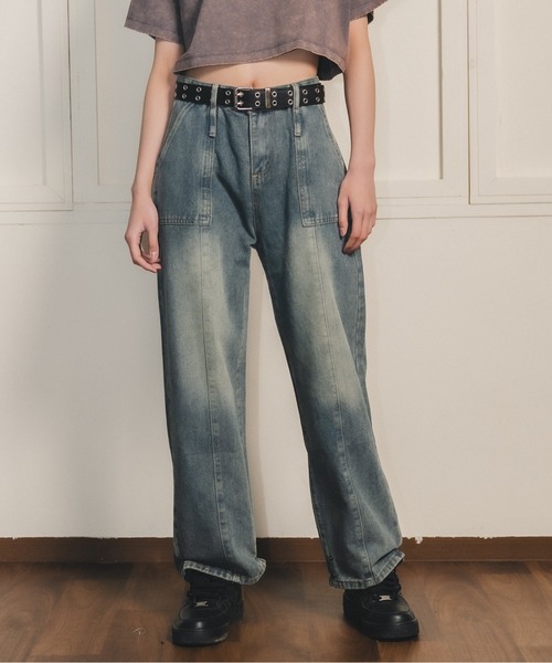 madrepadre(マドレパドレ)の「ユーズドウォッシュストレートデニムパンツ(デニムパンツ・レディース・ブルー・SMALL/MEDIUM)」の2枚目の写真
