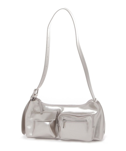 GLOBAL WORK(グローバルワーク)の「ダブルポケットPUショルダー/248395(ショルダーバッグ・レディース・アイボリー/ブラック/シルバー・FREE)」の3枚目の写真