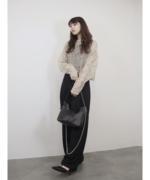 Reurie'(レウリィ)の「メランジメッシュシアートップス/melange mesh short top 長袖 サマーニット クルーネック ニュアンス 重ね着 レイヤード 大人カジュアル 韓国ファッション(Tシャツ/カットソー・レディース・ブラック/アイボリー・FREE)」の14枚目の写真