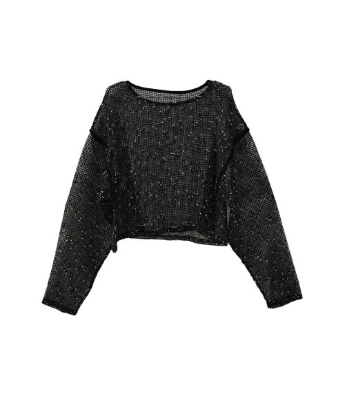 Reurie'(レウリィ)の「メランジメッシュシアートップス/melange mesh short top 長袖 サマーニット クルーネック ニュアンス 重ね着 レイヤード 大人カジュアル 韓国ファッション(Tシャツ/カットソー・レディース・ブラック/アイボリー・FREE)」の8枚目の写真