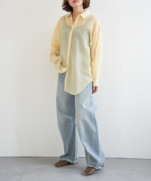 notch.(ノッチ)の「シアーストライプシャツ(シャツ/ブラウス・レディース・オフホワイト/グレー/イエロー系・M)」の19枚目の写真
