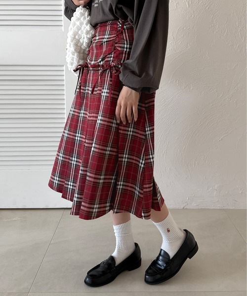 kutir(クティール)の「ドロストプリーツミディスカート(スカート・レディース・ネイビー/ベージュ/ブラック/チャコールグレー/その他/グリーン/レッド/グレー・LARGE/MEDIUM)」の7枚目の写真