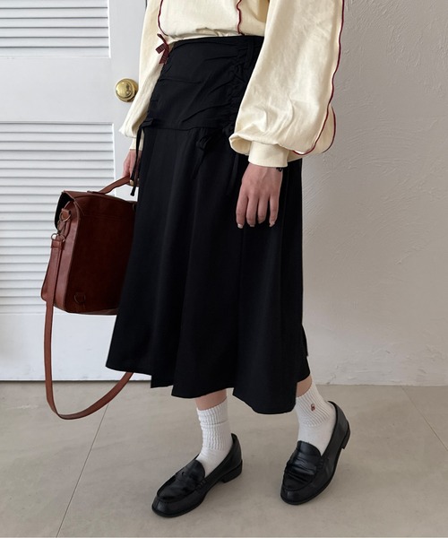 kutir(クティール)の「ドロストプリーツミディスカート(スカート・レディース・ネイビー/ベージュ/ブラック/チャコールグレー/その他/グリーン/レッド/グレー・LARGE/MEDIUM)」の10枚目の写真