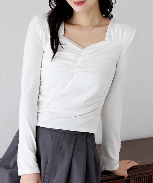 BLUEEAST(ブルーイースト)の「ハートネックギャザーカットソー(Tシャツ/カットソー・レディース・ブラック/ピンク/ホワイト・MEDIUM)」の9枚目の写真