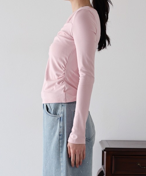 BLUEEAST(ブルーイースト)の「ハートネックギャザーカットソー(Tシャツ/カットソー・レディース・ブラック/ピンク/ホワイト・MEDIUM)」の6枚目の写真