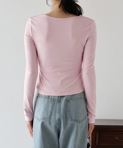 BLUEEAST(ブルーイースト)の「ハートネックギャザーカットソー(Tシャツ/カットソー・レディース・ブラック/ピンク/ホワイト・MEDIUM)」の7枚目の写真