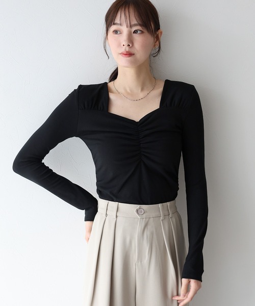 BLUEEAST(ブルーイースト)の「ハートネックギャザーカットソー(Tシャツ/カットソー・レディース・ブラック/ピンク/ホワイト・MEDIUM)」の22枚目の写真