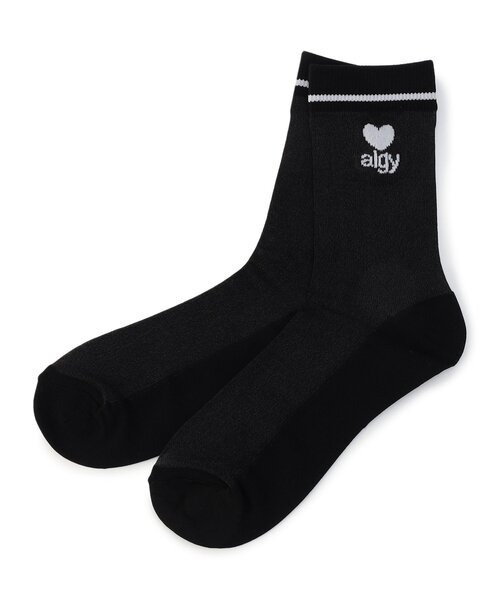 algy(アルジー)の「ハートロゴシアークルーソックス(ソックス/靴下・キッズ・オフホワイト/ブラック/イエロー・21/24)」の2枚目の写真
