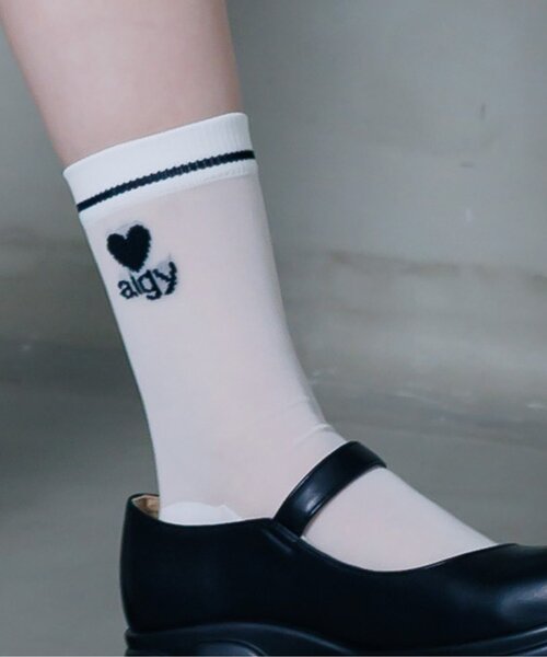 algy(アルジー)の「ハートロゴシアークルーソックス(ソックス/靴下・キッズ・オフホワイト/ブラック/イエロー・21/24)」の6枚目の写真