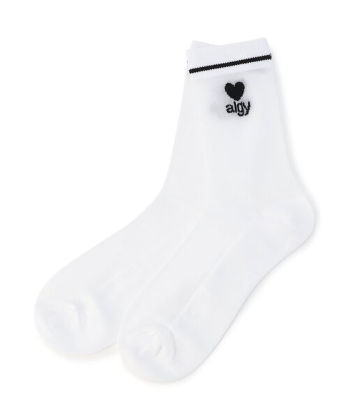 algy(アルジー)の「ハートロゴシアークルーソックス(ソックス/靴下・キッズ・オフホワイト/ブラック/イエロー・21/24)」の8枚目の写真