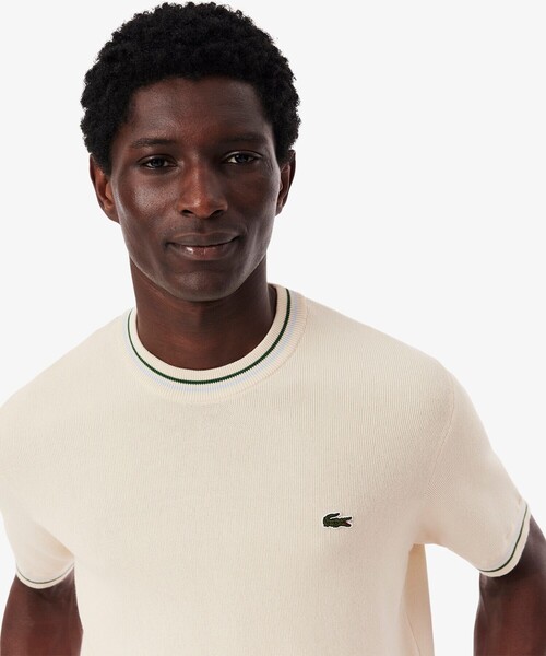 LACOSTE(ラコステ)の「ドライタッチ 配色ラインハイゲージ半袖ニット(ニット/セーター・メンズ・ブラック/オフホワイト・3/4/5/2)」の9枚目の写真