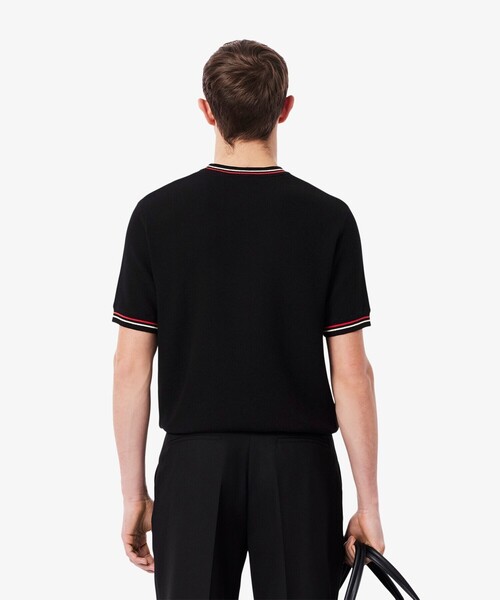 LACOSTE(ラコステ)の「ドライタッチ 配色ラインハイゲージ半袖ニット(ニット/セーター・メンズ・ブラック/オフホワイト・3/4/5/2)」の5枚目の写真
