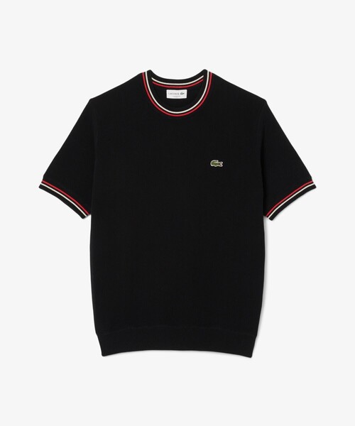 LACOSTE(ラコステ)の「ドライタッチ 配色ラインハイゲージ半袖ニット(ニット/セーター・メンズ・ブラック/オフホワイト・3/4/5/2)」の6枚目の写真