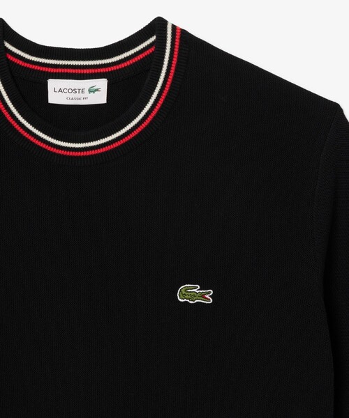LACOSTE(ラコステ)の「ドライタッチ 配色ラインハイゲージ半袖ニット(ニット/セーター・メンズ・ブラック/オフホワイト・3/4/5/2)」の7枚目の写真