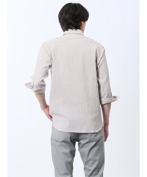 renoma HOMME(レノマオム)の「シャツ メンズ 7分袖 ストレッチ 綿混 ふくれジャガード チェック カッタウェイ ややゆったり ルーズフィット (シャツ/ブラウス・メンズ・ネイビー/ライトグレー/ブラック・MEDIUM/LARGE/X-LARGE)」の5枚目の写真