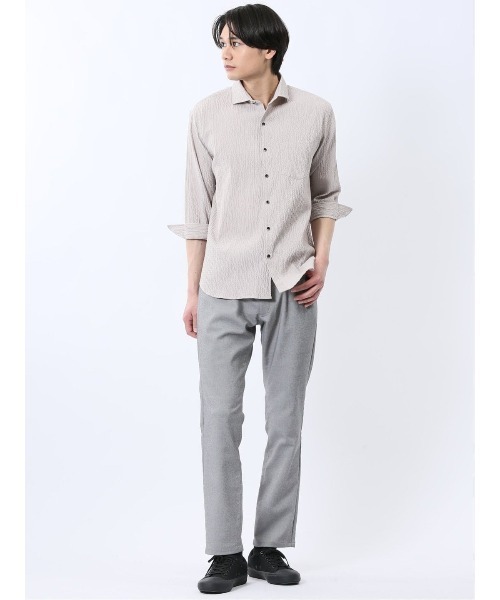 renoma HOMME(レノマオム)の「シャツ メンズ 7分袖 ストレッチ 綿混 ふくれジャガード チェック カッタウェイ ややゆったり ルーズフィット (シャツ/ブラウス・メンズ・ネイビー/ライトグレー/ブラック・MEDIUM/LARGE/X-LARGE)」の7枚目の写真