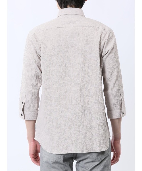 renoma HOMME(レノマオム)の「シャツ メンズ 7分袖 ストレッチ 綿混 ふくれジャガード チェック カッタウェイ ややゆったり ルーズフィット (シャツ/ブラウス・メンズ・ネイビー/ライトグレー/ブラック・MEDIUM/LARGE/X-LARGE)」の10枚目の写真