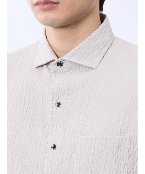 renoma HOMME(レノマオム)の「シャツ メンズ 7分袖 ストレッチ 綿混 ふくれジャガード チェック カッタウェイ ややゆったり ルーズフィット (シャツ/ブラウス・メンズ・ネイビー/ライトグレー/ブラック・MEDIUM/LARGE/X-LARGE)」の11枚目の写真