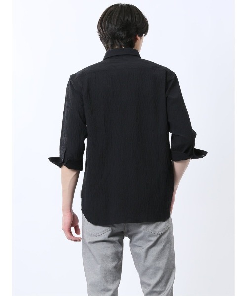 renoma HOMME(レノマオム)の「シャツ メンズ 7分袖 ストレッチ 綿混 ふくれジャガード チェック カッタウェイ ややゆったり ルーズフィット (シャツ/ブラウス・メンズ・ネイビー/ライトグレー/ブラック・MEDIUM/LARGE/X-LARGE)」の16枚目の写真