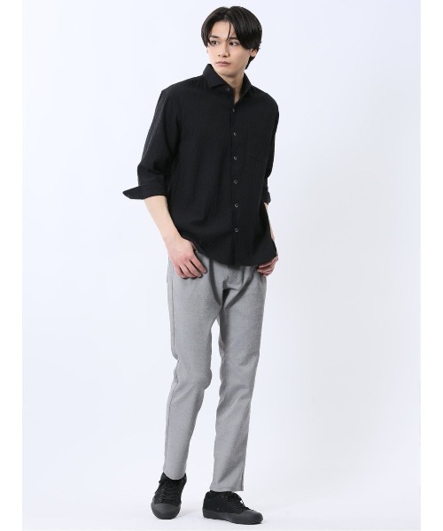 renoma HOMME(レノマオム)の「シャツ メンズ 7分袖 ストレッチ 綿混 ふくれジャガード チェック カッタウェイ ややゆったり ルーズフィット (シャツ/ブラウス・メンズ・ネイビー/ライトグレー/ブラック・MEDIUM/LARGE/X-LARGE)」の18枚目の写真