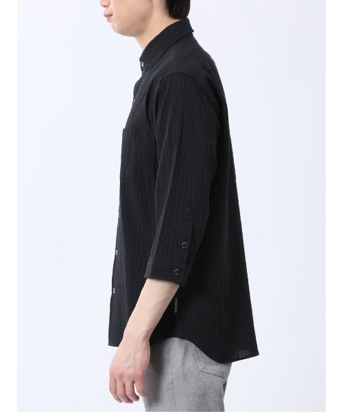 renoma HOMME(レノマオム)の「シャツ メンズ 7分袖 ストレッチ 綿混 ふくれジャガード チェック カッタウェイ ややゆったり ルーズフィット (シャツ/ブラウス・メンズ・ネイビー/ライトグレー/ブラック・MEDIUM/LARGE/X-LARGE)」の20枚目の写真