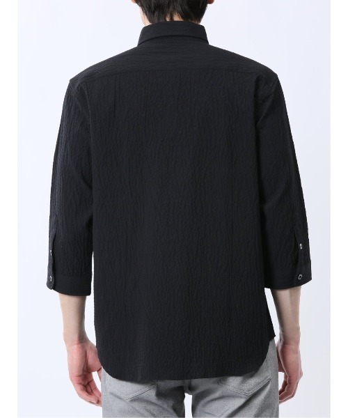 renoma HOMME(レノマオム)の「シャツ メンズ 7分袖 ストレッチ 綿混 ふくれジャガード チェック カッタウェイ ややゆったり ルーズフィット (シャツ/ブラウス・メンズ・ネイビー/ライトグレー/ブラック・MEDIUM/LARGE/X-LARGE)」の21枚目の写真