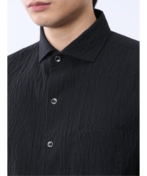 renoma HOMME(レノマオム)の「シャツ メンズ 7分袖 ストレッチ 綿混 ふくれジャガード チェック カッタウェイ ややゆったり ルーズフィット (シャツ/ブラウス・メンズ・ネイビー/ライトグレー/ブラック・MEDIUM/LARGE/X-LARGE)」の22枚目の写真