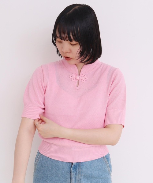 I am I in fact...（アイアムアイインファクト）の「COTTON NYLON 華釦 半袖プルオーバー（ニット/セーター・レディース・サックスブルー/ブラック/ピンク/ベージュ・FREE）」の11枚目の写真