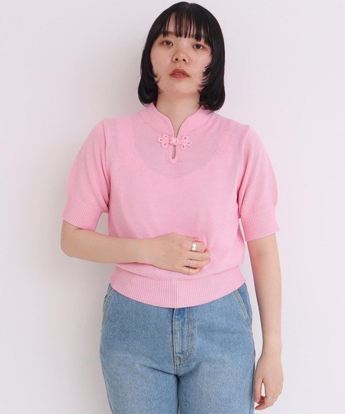 I am I in fact...（アイアムアイインファクト）の「COTTON NYLON 華釦 半袖プルオーバー（ニット/セーター・レディース・サックスブルー/ブラック/ピンク/ベージュ・FREE）」の12枚目の写真