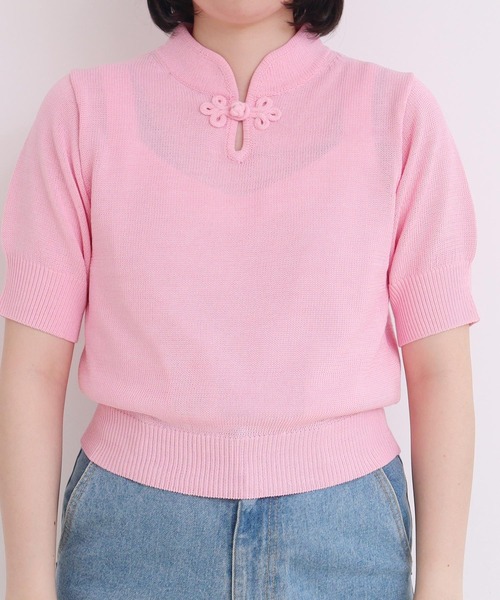 I am I in fact...（アイアムアイインファクト）の「COTTON NYLON 華釦 半袖プルオーバー（ニット/セーター・レディース・サックスブルー/ブラック/ピンク/ベージュ・FREE）」の13枚目の写真