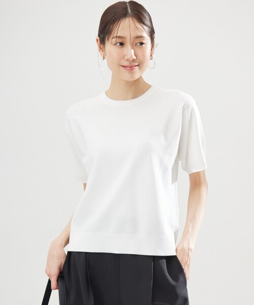 組曲 S（クミキョク チイサイサイズ）の「カノコニットＴシャツ（ニット/セーター・レディース・ネイビー系/ネイビー系1/アイボリー系・S2）」の2枚目の写真