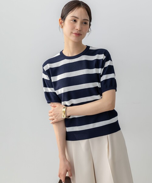 組曲 S（クミキョク チイサイサイズ）の「カノコニットＴシャツ（ニット/セーター・レディース・ネイビー系/ネイビー系1/アイボリー系・S2）」の5枚目の写真