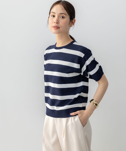 組曲 S（クミキョク チイサイサイズ）の「カノコニットＴシャツ（ニット/セーター・レディース・ネイビー系/ネイビー系1/アイボリー系・S2）」の6枚目の写真