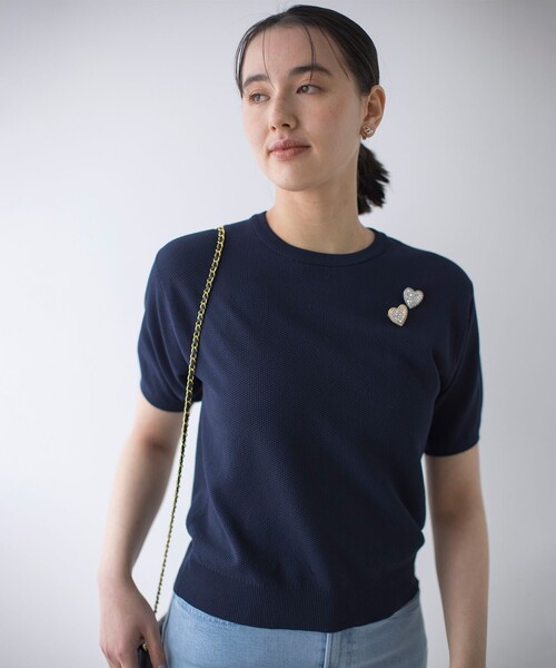 組曲 S（クミキョク チイサイサイズ）の「カノコニットＴシャツ（ニット/セーター・レディース・ネイビー系/ネイビー系1/アイボリー系・S2）」の12枚目の写真