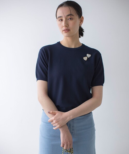 組曲 S（クミキョク チイサイサイズ）の「カノコニットＴシャツ（ニット/セーター・レディース・ネイビー系/ネイビー系1/アイボリー系・S2）」の13枚目の写真