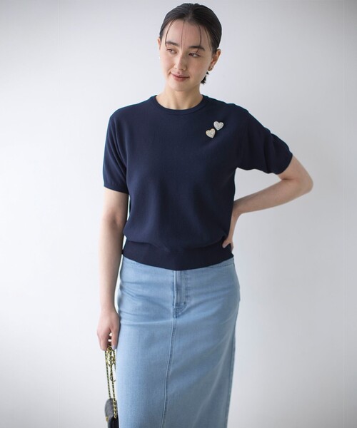 組曲 S（クミキョク チイサイサイズ）の「カノコニットＴシャツ（ニット/セーター・レディース・ネイビー系/ネイビー系1/アイボリー系・S2）」の14枚目の写真