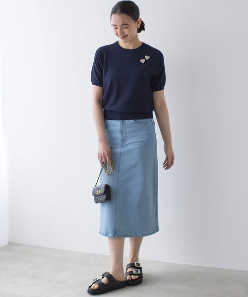 組曲 S（クミキョク チイサイサイズ）の「カノコニットＴシャツ（ニット/セーター・レディース・ネイビー系/ネイビー系1/アイボリー系・S2）」の17枚目の写真